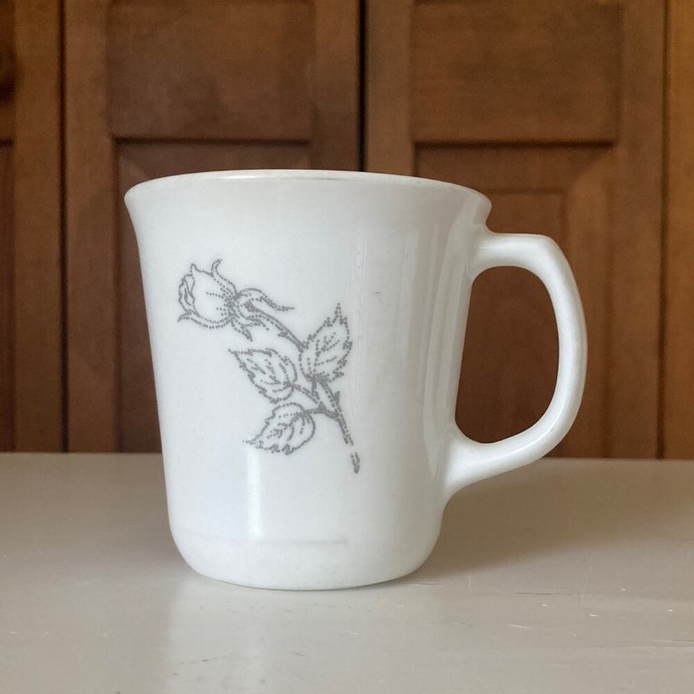 Vintage Corelle by Corningware Solitary Grey Rose Coffee Cup